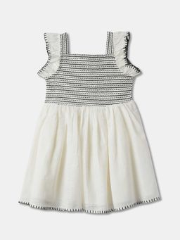 R&B - Ivory Shoulder Straps Self Design Dress