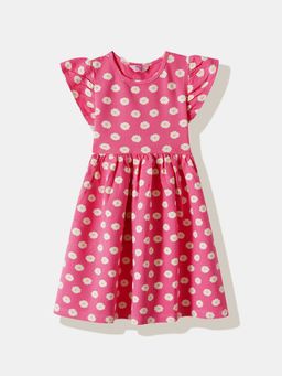 R&B - Pink Ruffled Sleeves Printed Dress
