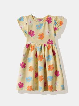R&B - Yellow Ruffled Sleeves Printed Dress