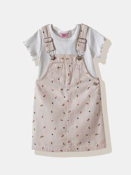 R&B - Pink Printed Regular Girls Dungarees