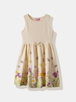 R&B - Beige Sleeveless Printed Dress