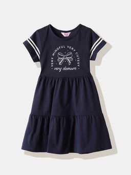 R&B - Navy Blue Half Sleeves Printed Dress