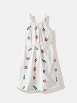 R&B - White Shoulder Straps Printed Dress
