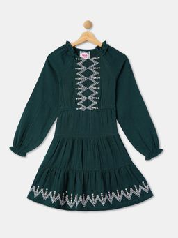 R&B - Green Embroidered Full Sleeves Dress