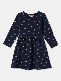 R&B - Navy Blue Three Fourth Sleeves Printed Dress