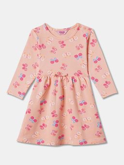 R&B - Peach Three Fourth Sleeves Round Neck Dress