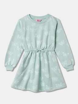 R&B - Green Three Fourth Sleeves Printed Dress