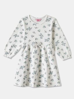 R&B - White Full Sleeves Printed Dress