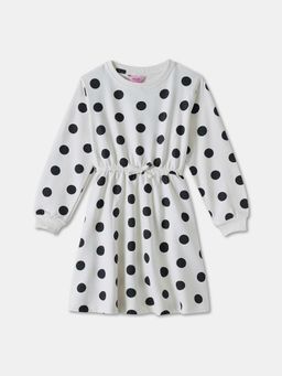 R&B - White Polka Dots Full Sleeves Dress