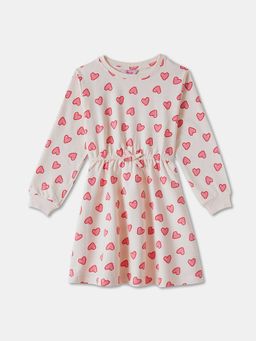 R&B - White Printed Regular Girls Dress