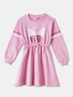 R&B - Pink Full Sleeves Graphic Printed Dress