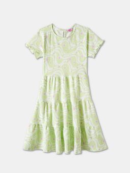 R&B - Green Half Sleeves Printed Dress
