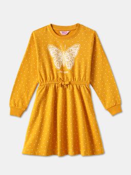 R&B - Yellow Polka Dot Printed Full Sleeves Dress