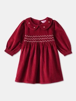 R&B - Red Collar Neck Full Sleeves Dress