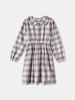 R&B - Beige Checks Full Sleeves Round Neck Dress