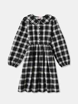 R&B - Black Checks Full Sleeves Round Neck Dress