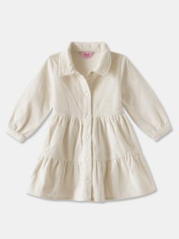 R&B - Off White Collar Neck Full Sleeves Shirt Dress