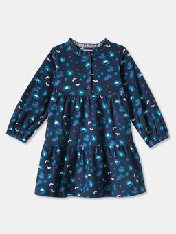 R&B - Navy Blue Printed Regular Girls Dress