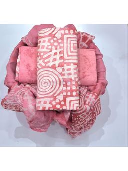 HANDME - Peach Hand Block Print Premium Cotton Unstitched Dress Material (Set of 3)