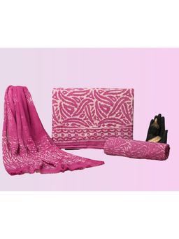 HANDME - Pink Hand Block Print Cotton Unstitched Dress Material (Set of 3)