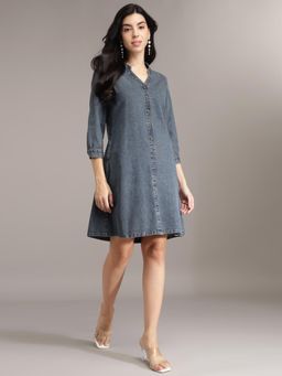 Xpose - Women Dark Blue A-Line Above Knee Denim Dress