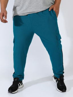Instafab Plus - Mens Teal Blue Utility Cargo Trackpants