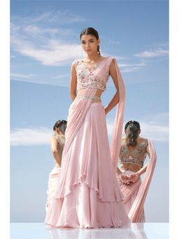 MANDIRA WIRK - Eden Pink Pre Draped Saree with Stitched Blouse