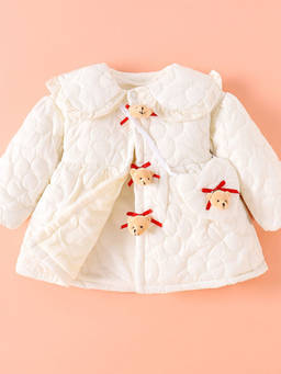 Hopscotch - Teddy Bear Applique Long Coat With Bag