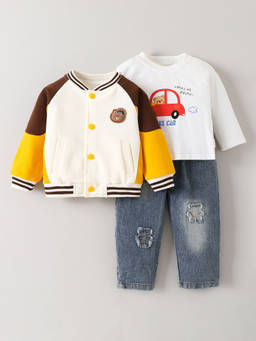Hopscotch - Vehicle Bear Applique Jeans Set