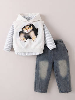 Hopscotch - Kitty Hooded Jeans Set