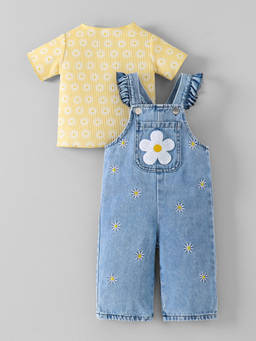 Hopscotch - Floral Embroidered Dungaree And Top