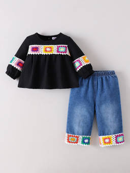 Hopscotch - Floral Embroidery Jeans Set