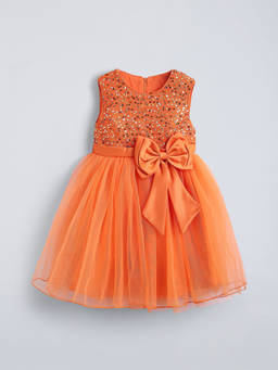 Hopscotch - Sequined Bow Applique Dress