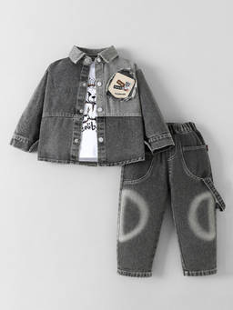 Hopscotch - Teddy Collared Denim Jeans Set