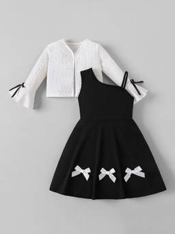 Hopscotch - Bow Applique Casual Dress With Shrug