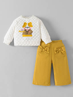 Hopscotch - Bow Applique Textured Pant Set