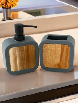 UMAI - Toothbrush Holder & Soap Dispenser, Wood, Grey (Set of 2)