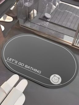 UMAI - Oval Let'S Go Bathing Bathmat Soft Anti Skid Non-Slip, Grey