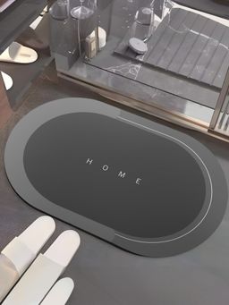 UMAI - Oval Home Print Bath Mat Soft Anti Skid Non Woven Non-Slip Grey