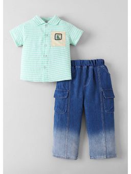 Hopscotch - Checkered Crocodile Patch Shirt And Jeans