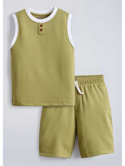 Hopscotch - Textured Button Down T-Shirt And Shorts