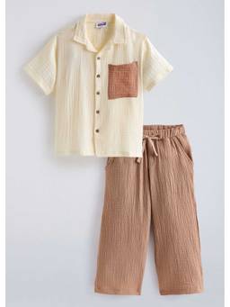 Hopscotch - Contrast Pocket Textured Shirt And Pant