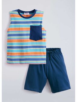 Hopscotch - Cotton Striped T-Shirt And Shorts