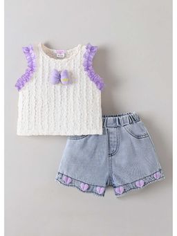 Hopscotch - Butterfly Applique Denim Top And Shorts