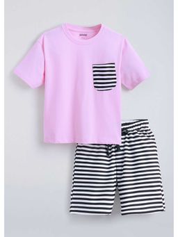Hopscotch - Striped Drop Shoulder T-Shirt And Shorts
