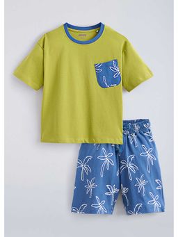 Hopscotch - Palm Tree Cotton Drop Shoulder T-Shirt And Shorts