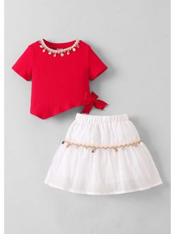 Hopscotch - Sea Shell Lace Ribbed Top And Skirt