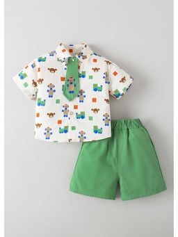 Hopscotch - Embroidered Shirt And Shorts With Tie