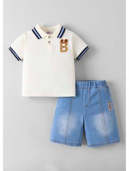 Hopscotch - Applique Denim Polo T-Shirt And Shorts