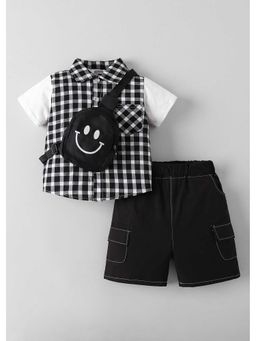 Hopscotch - Checkered Collared Cotton Shirt And Shorts With Bag